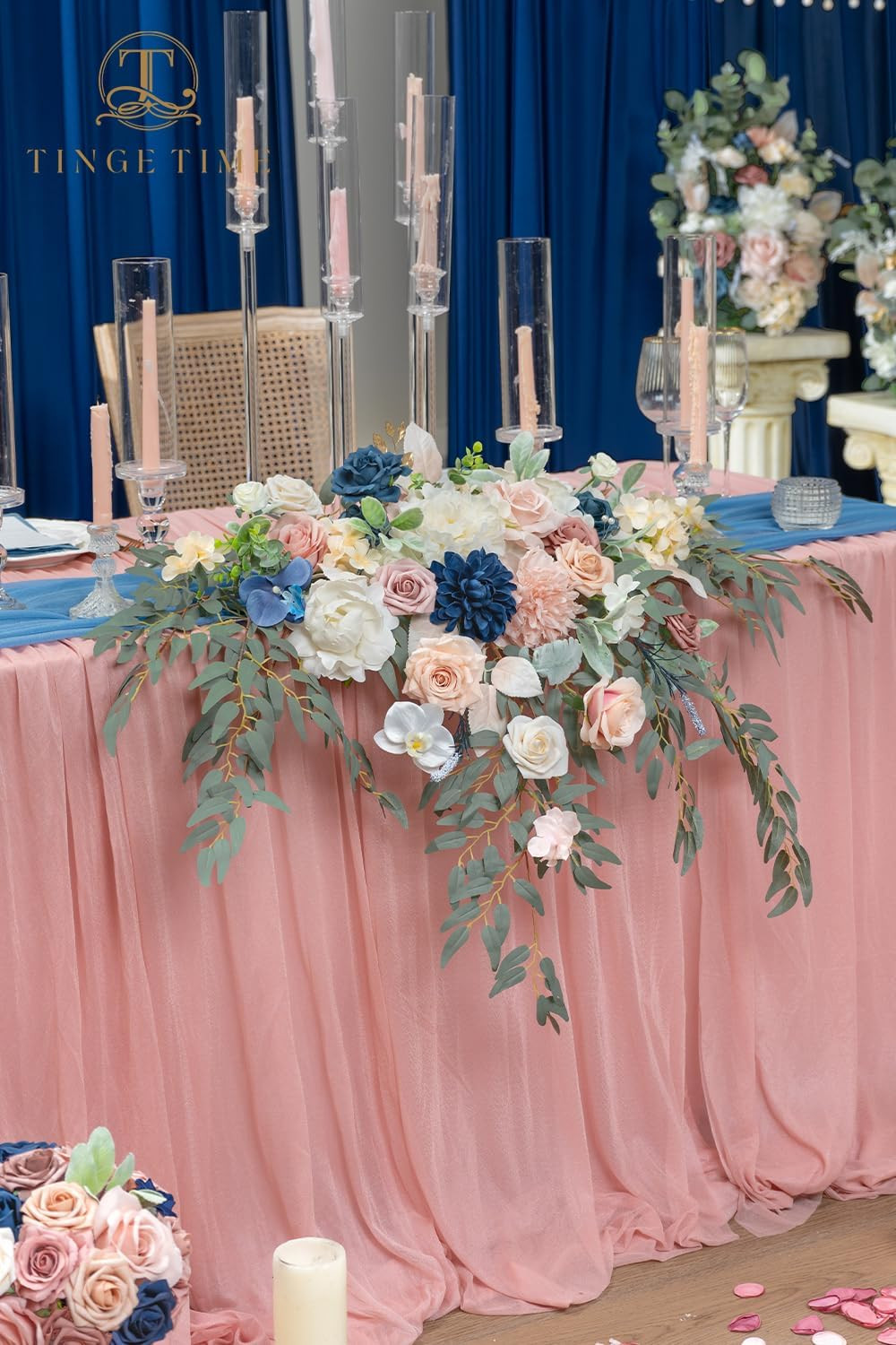 Dusty Rose & Navy Blue Flower Swag Set for Wedding Sweetheart Table Decor