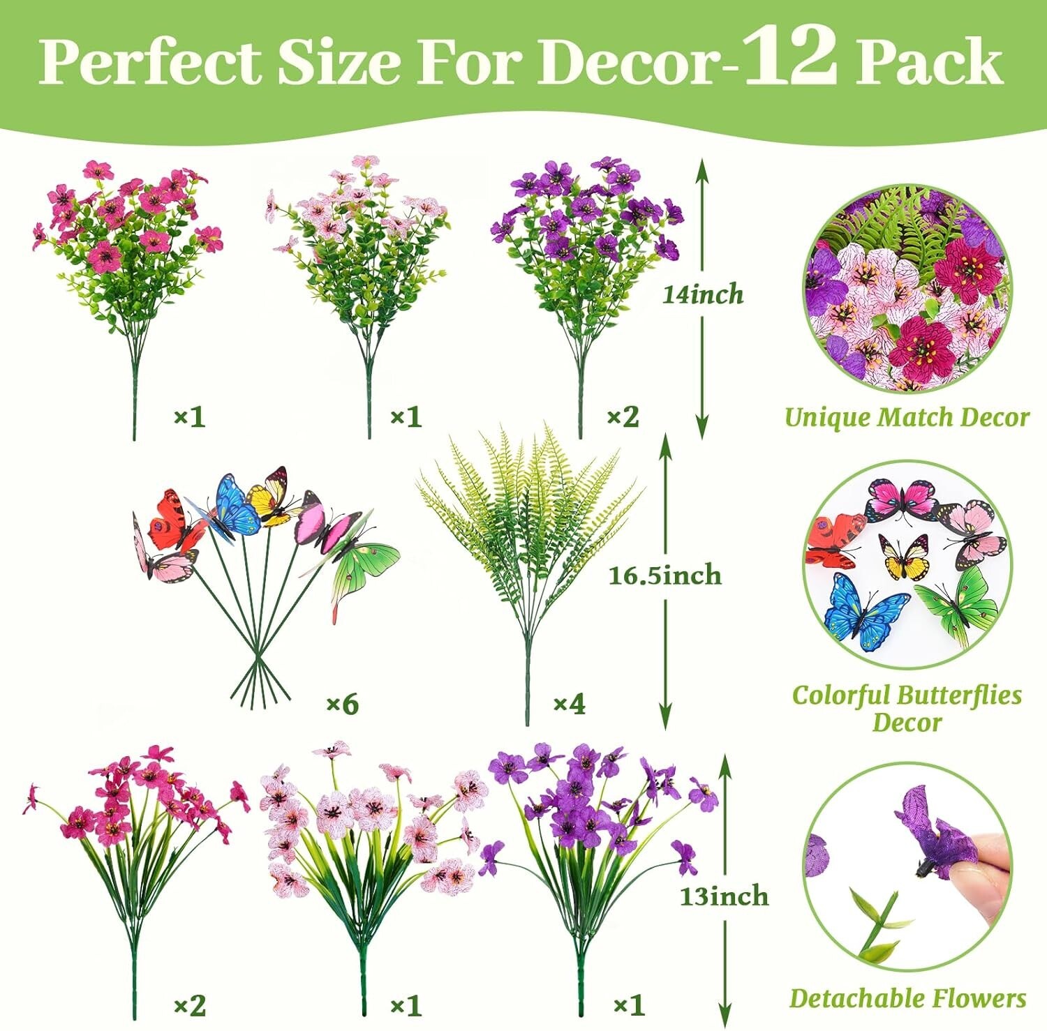 Fuchsia Pink 12 Bundles Artificial Flowers Mixing+Fern A Garden Porch Decor New