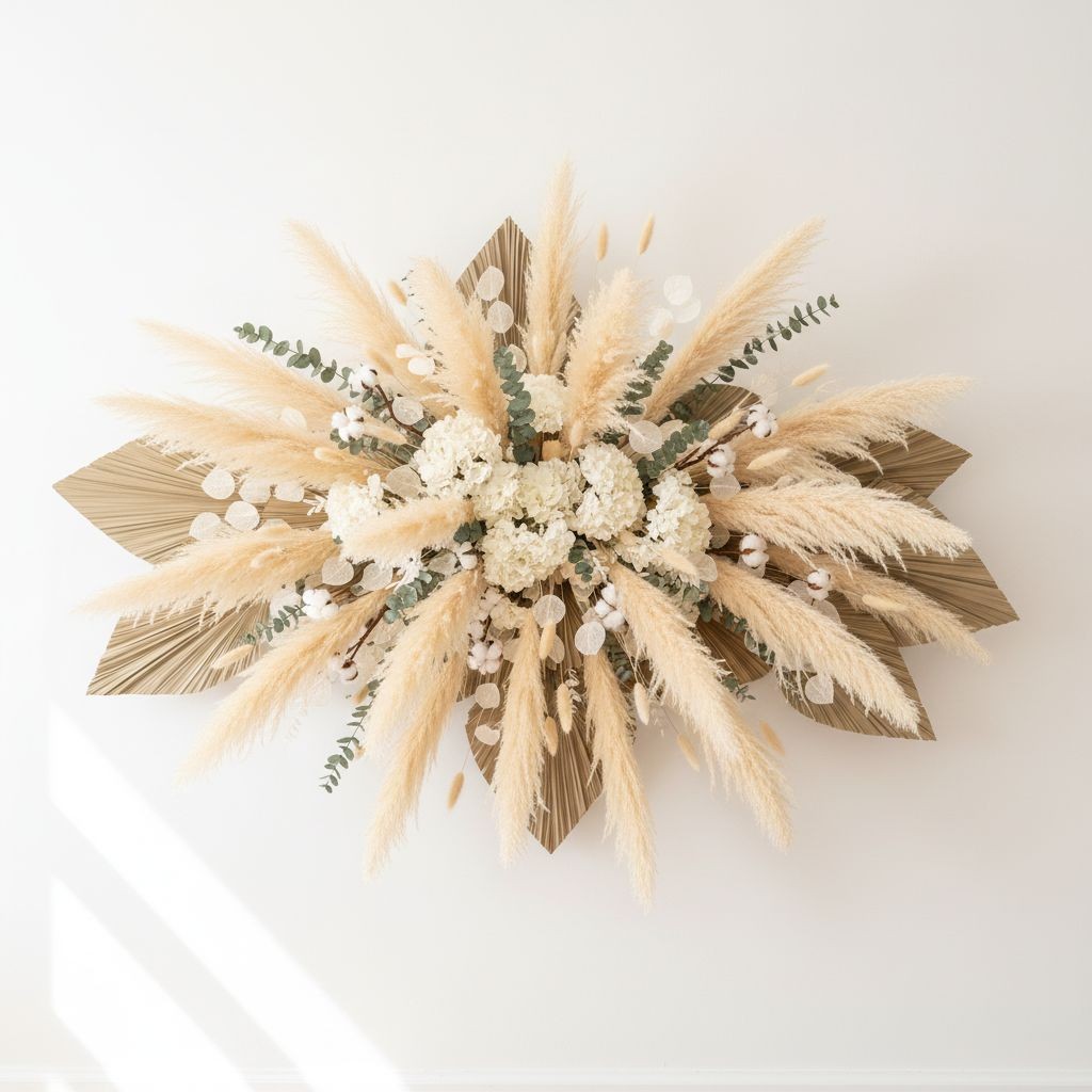 Cream Pampas Grass 3 Stem Faux Pampas Beige Boho Decor Neutral Vase Filler Farmh