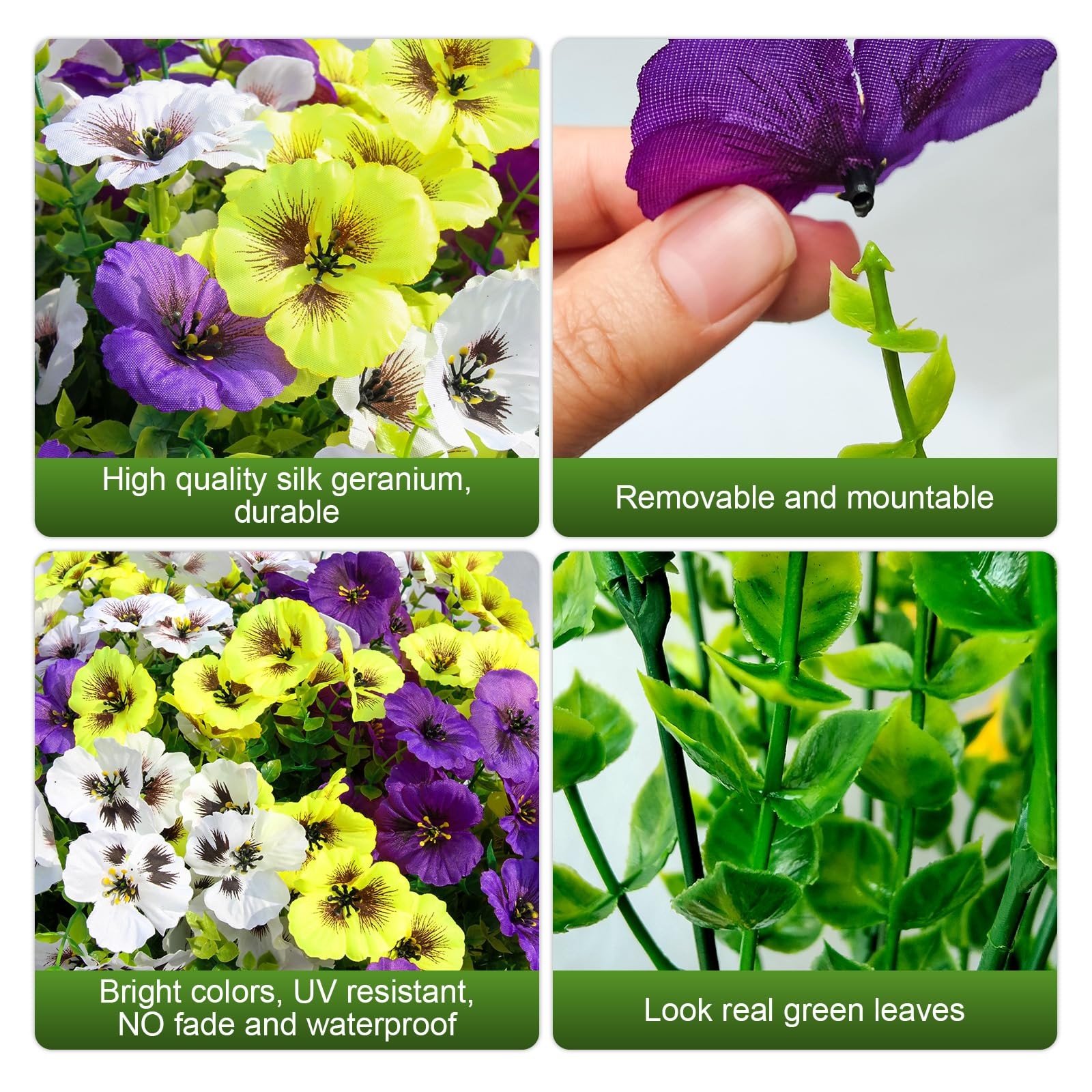Artificial Fake Pansy Flowers for Outdoor Spring, UV Resistant No Fade 18 Bun…