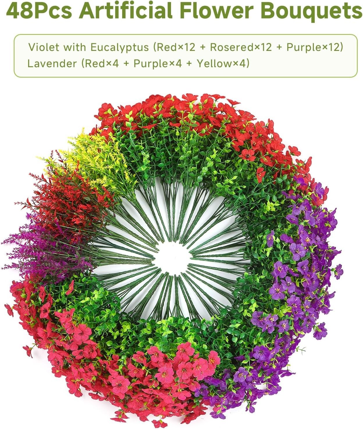 48 Bundle UV Resistant Artificial Flowers – Mix 3 Colors