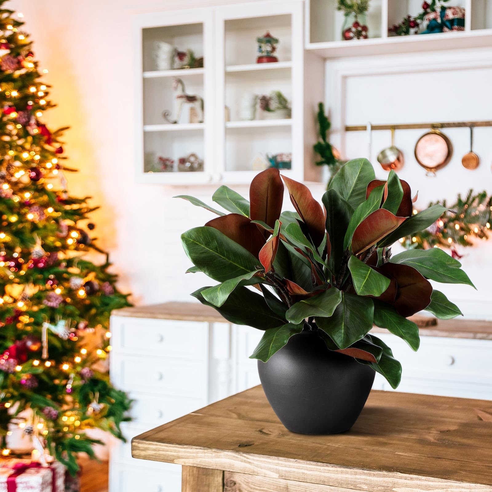 Thiccywoov 6 Pcs Magnolia Artificial Leaves Branches 3D Magnolia Pick Faux St…