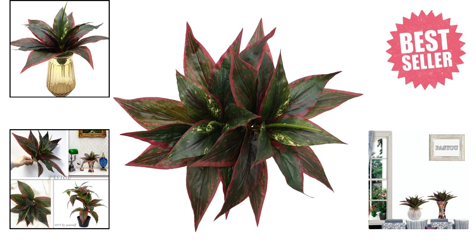 Set of 2 UV Resistant Red Artificial Agave Plants – 10 Inch Faux Greenery Decor