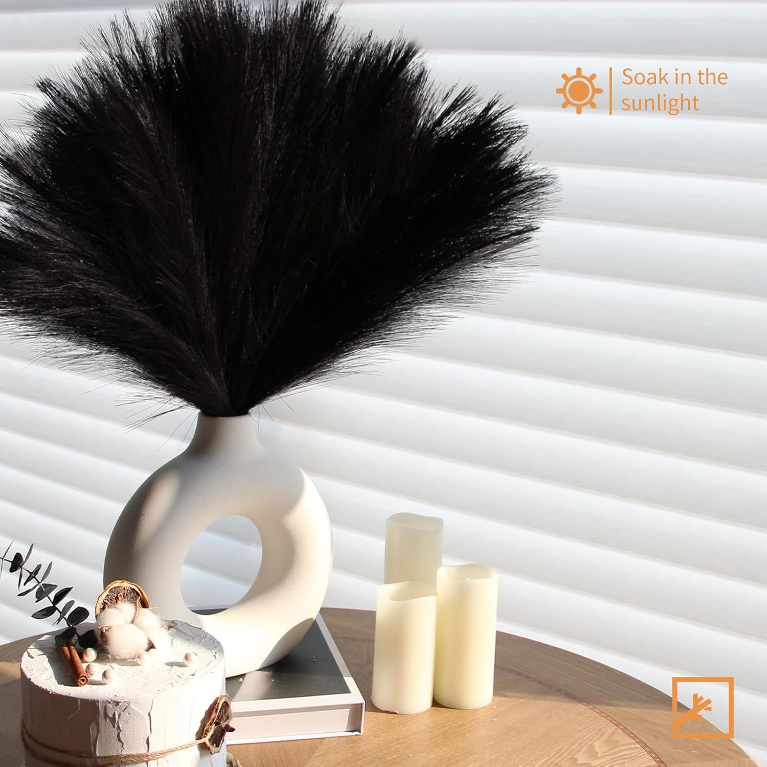 6-Pcs 17″ Black Pampas Grass Faux Pompas Fluffy Artificial Fake Flower Gothic De