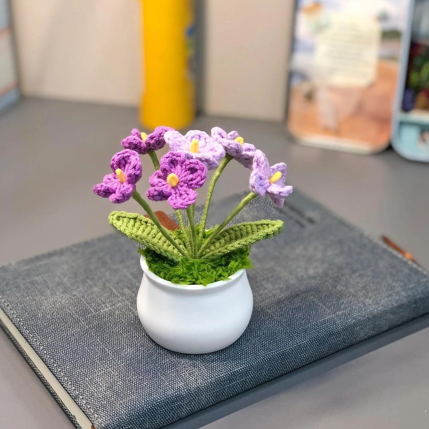 Crochet Potted Flower Purple Gradient Myosotis Handmade Gift Home & Office Decor
