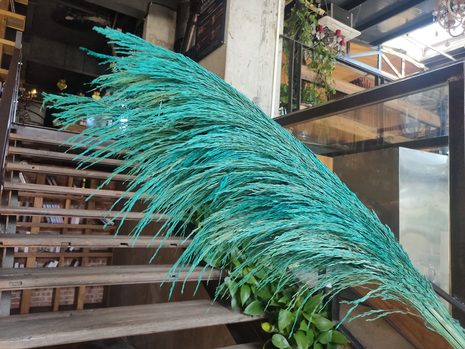 8 PCS Blue Teal Pampas Grass Decor 31.5 Inch Tall Natural Dried Floral