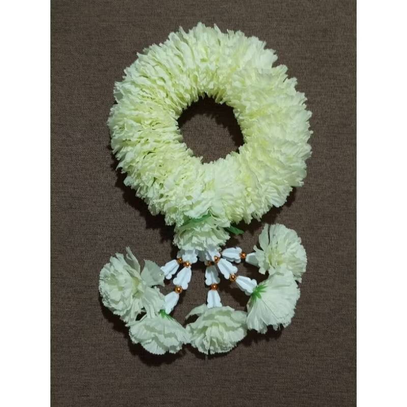 Fluffy Round Garland Hang Phuang Malai Artificial Thai Marigold Flower Fabric