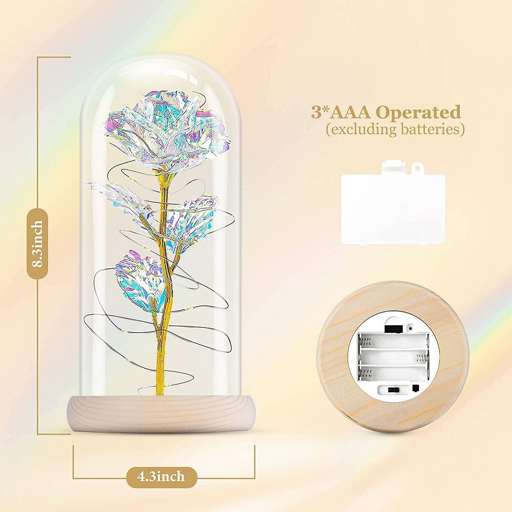 Forever Rose In Glass Eternal Flower LED Night Light Dome Valentine Wedding Gift