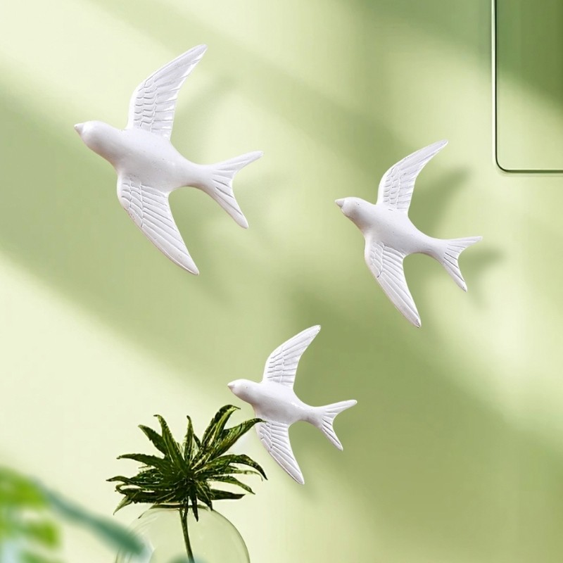 Pack of 3 White Bird Wall Set with 3 Mixed Size Birds for Indoor Wall Use
