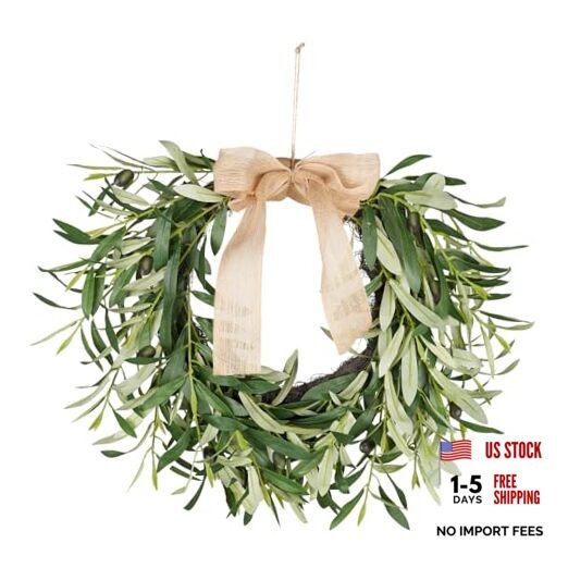 20.87 Inch Artificial Olive Wreaths for Front Door, Real Touch Green Leaf 1pcs