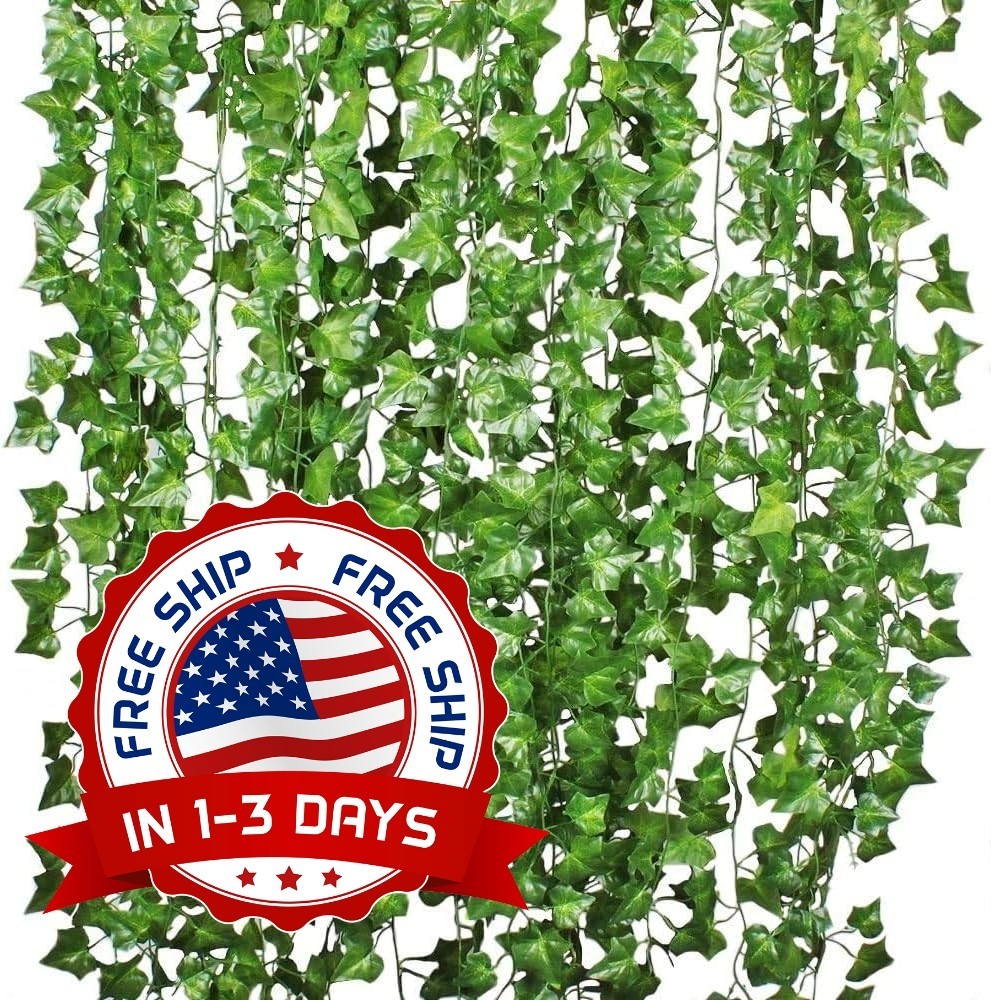 12 Tiras Guirnalda Colgante De Hiedra Artificial Plantas Decorativas, Verde NEW.