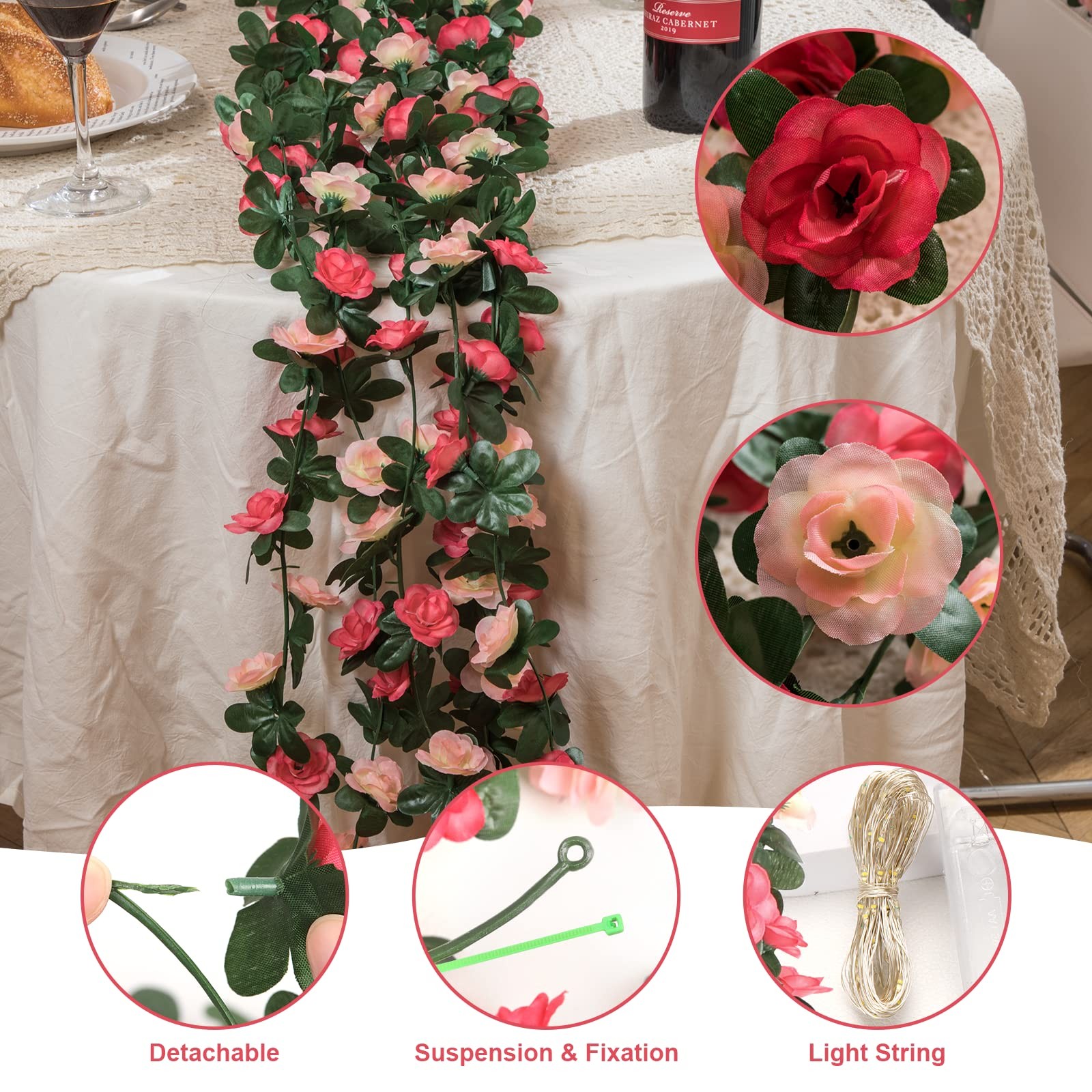 Flower Garland Rose Vines, 2 Strands 16.5Ft Flowers Vines for Bedroom with 16…