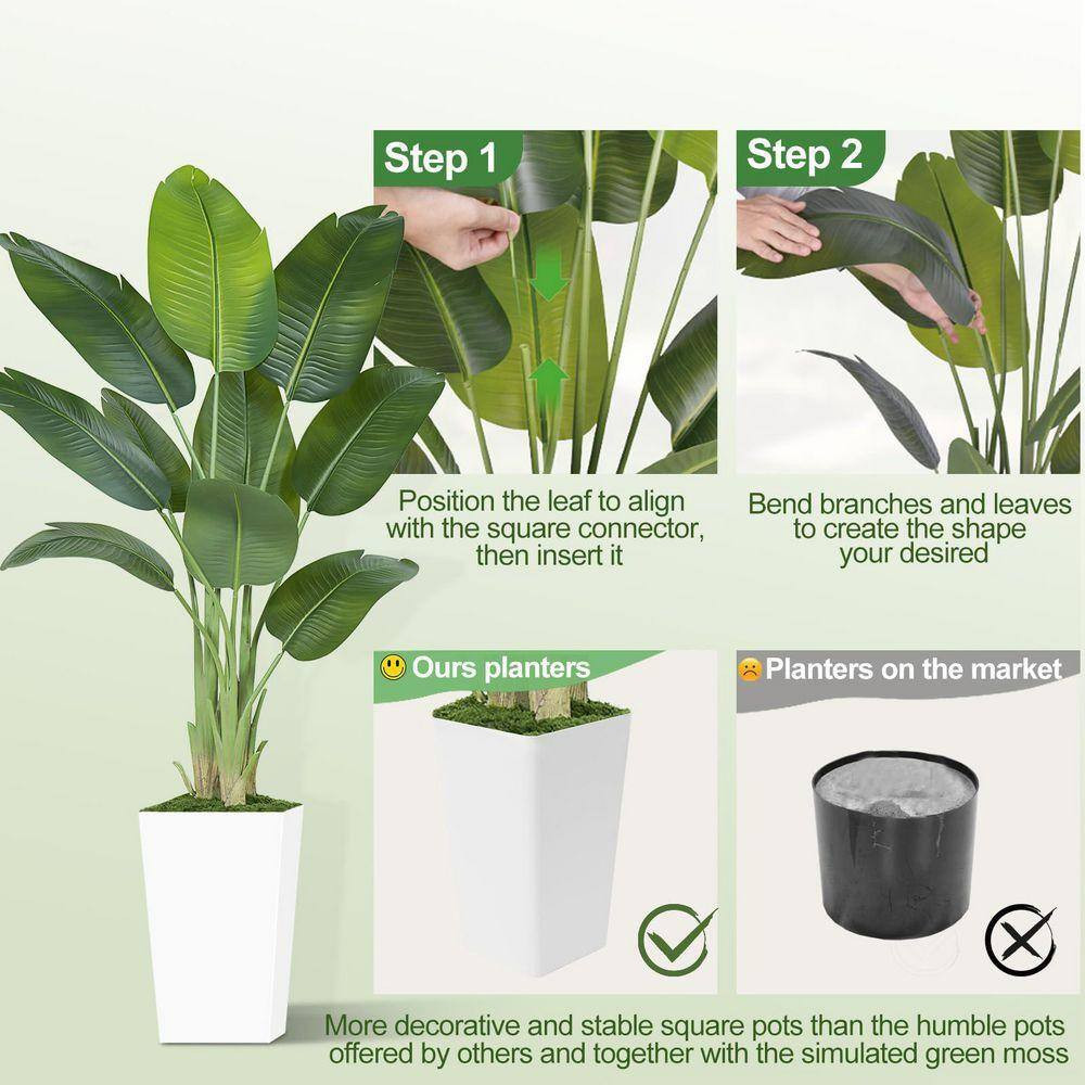 72 In. Artificial Green Indoor/Outdoor Bird of Paradise Plant with White Planter