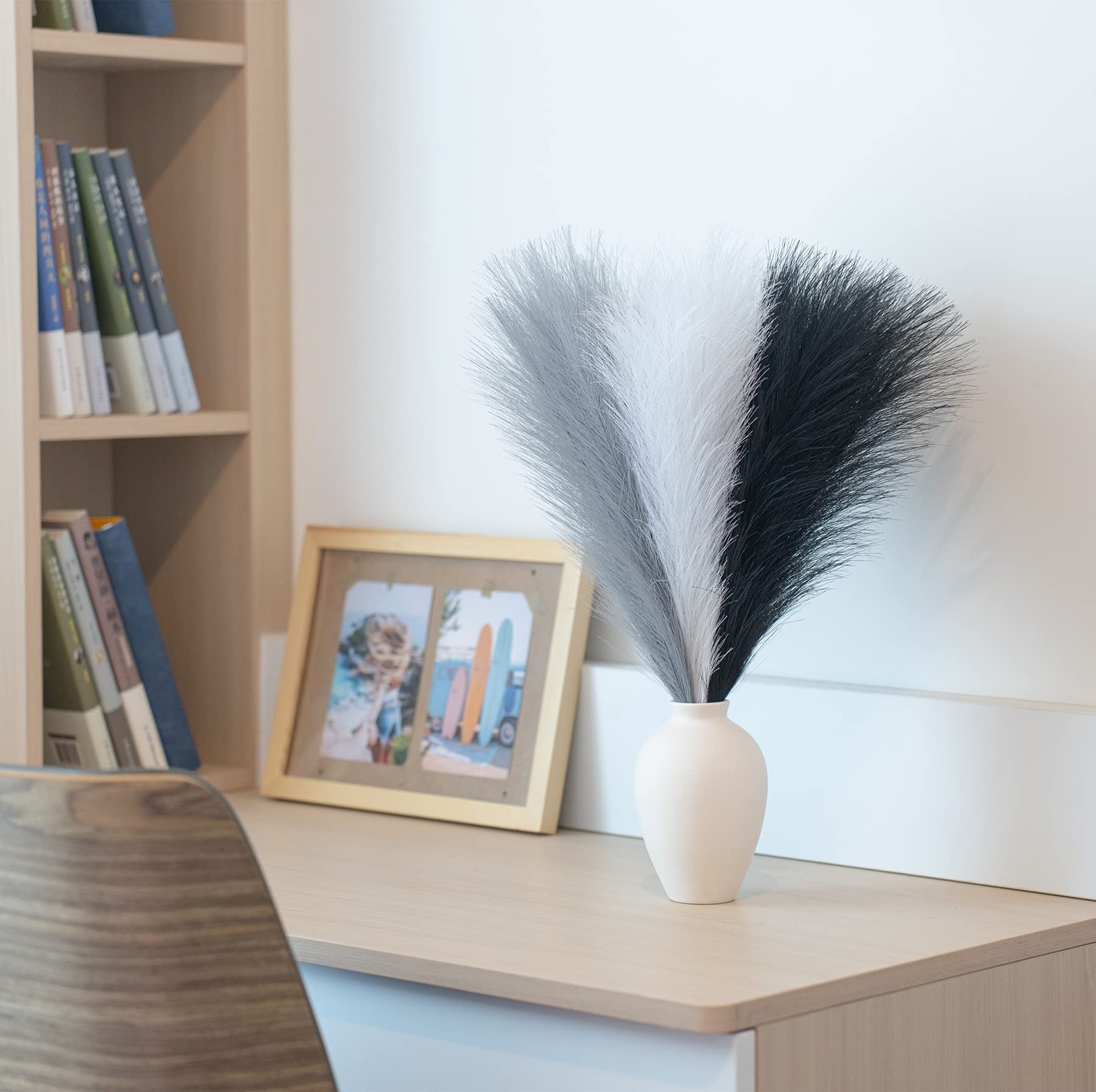 Faux Pampas Grass Decor, 18″/45cm Artificial Pampas Grass Fluffy 6 Stem pompo…
