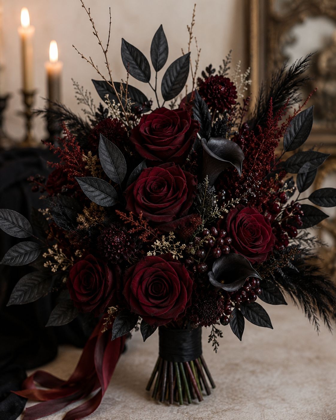 25 Black Halloween Leaf Stems Gothic Floral Filler Moody Wedding Greenery Dark D