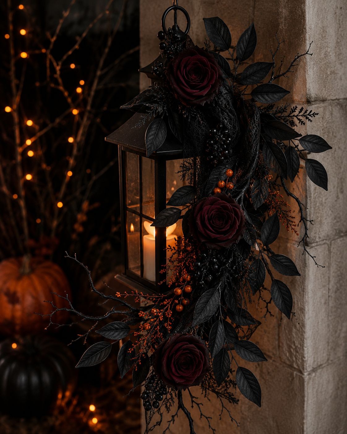 25 Black Halloween Leaf Stems Gothic Floral Filler Moody Wedding Greenery Dark D