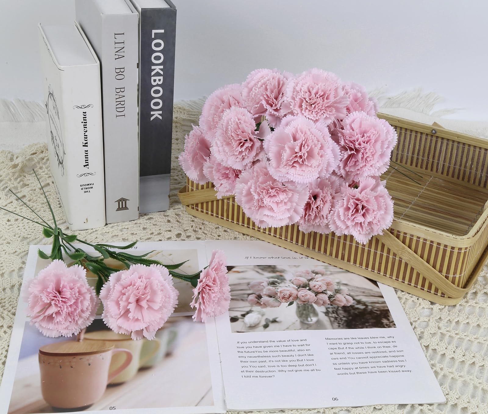 16PCS Pink Carnations Artificial Flowers 14.8” Fake Carnation Silk Flowers w…