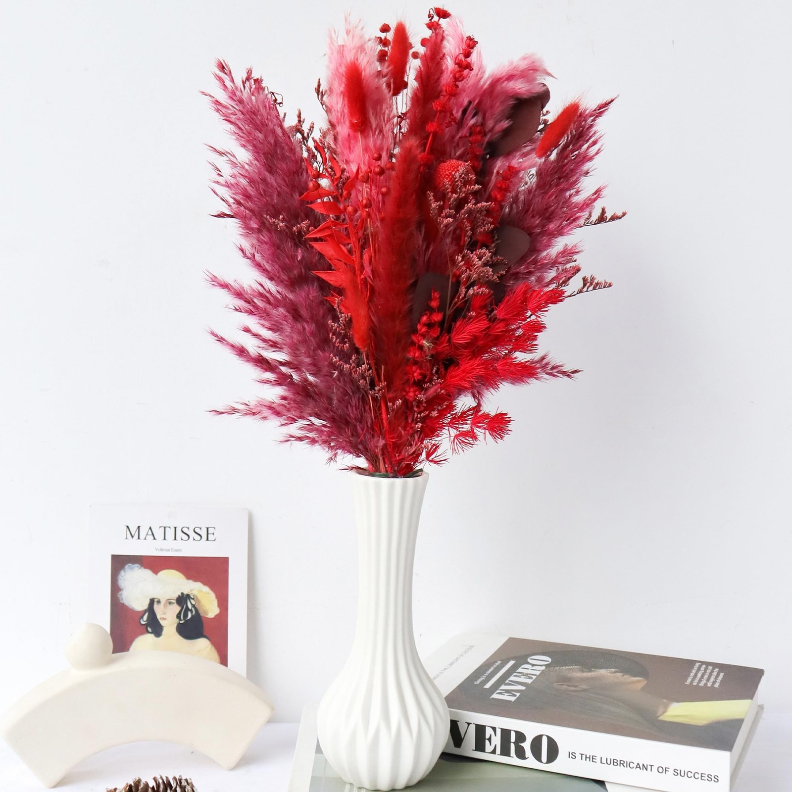 Natural Dried Pampas Grass Bouquet 17 Inch Blush Red Decor Flower Arrangement