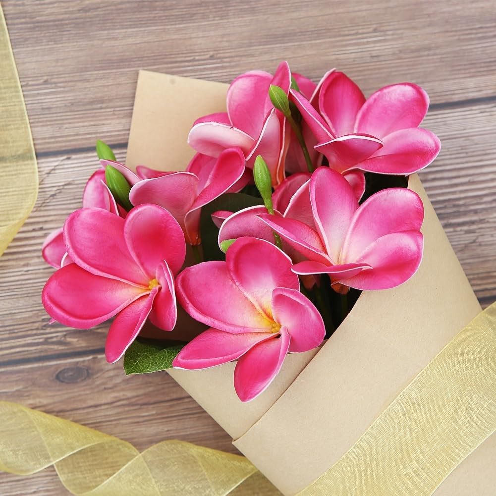 3 PCS Artificial Plumeria Flowers With Leaves,Lifelike Plumeria Frangipani Fl…