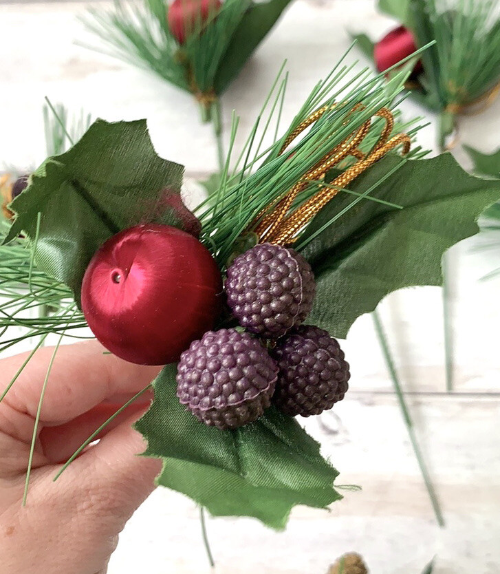 Faux Artificial Flower Plants Stem Picks 12ct Maroon Wine Red Green