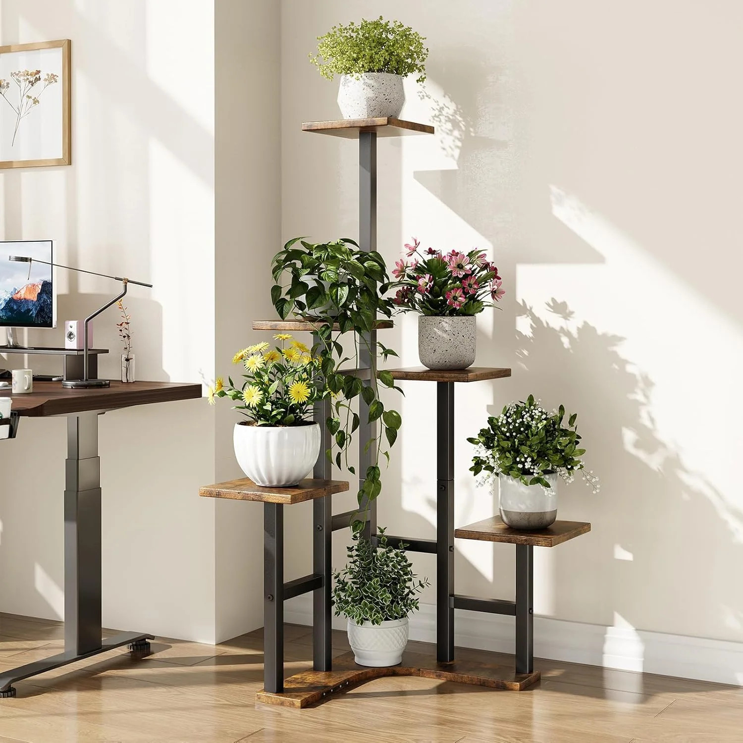 Yzosvki Corner Plant Stand Indoor, 6 Tiered Corner Plant Shelf Flower Stand for