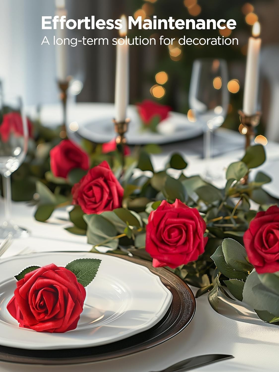 Artificial Flowers, 100 Pcs Dark Red Foam Fake Roses Bulk with Stems for Deco…