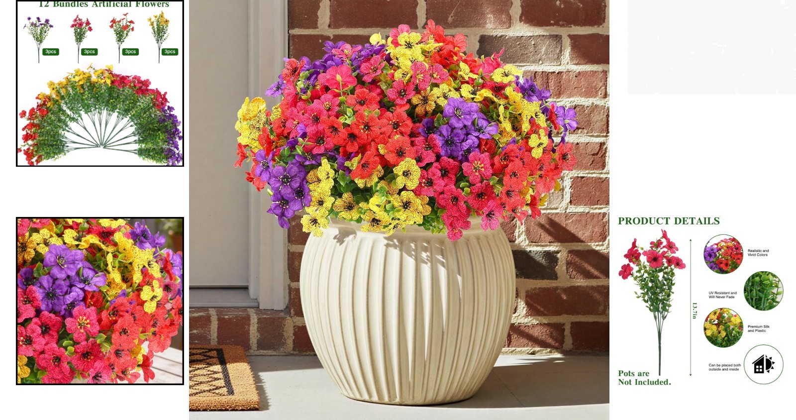 12 Bundles of UV Resistant Silk Daisies – Colorful Faux Flowers for Home Decor