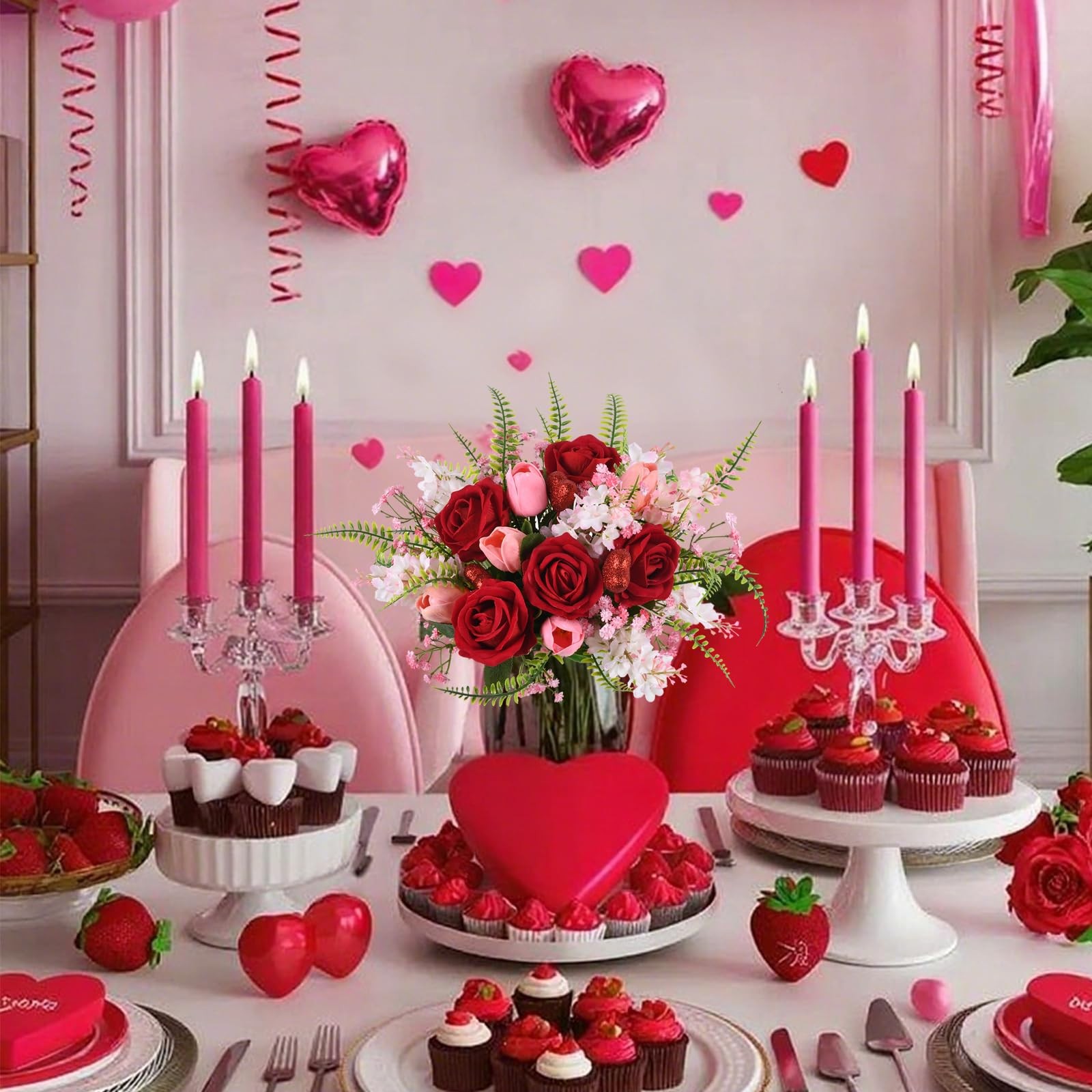 1 PC Valentines Day Decorations Artificial Flower Bouquet Red 13.67″