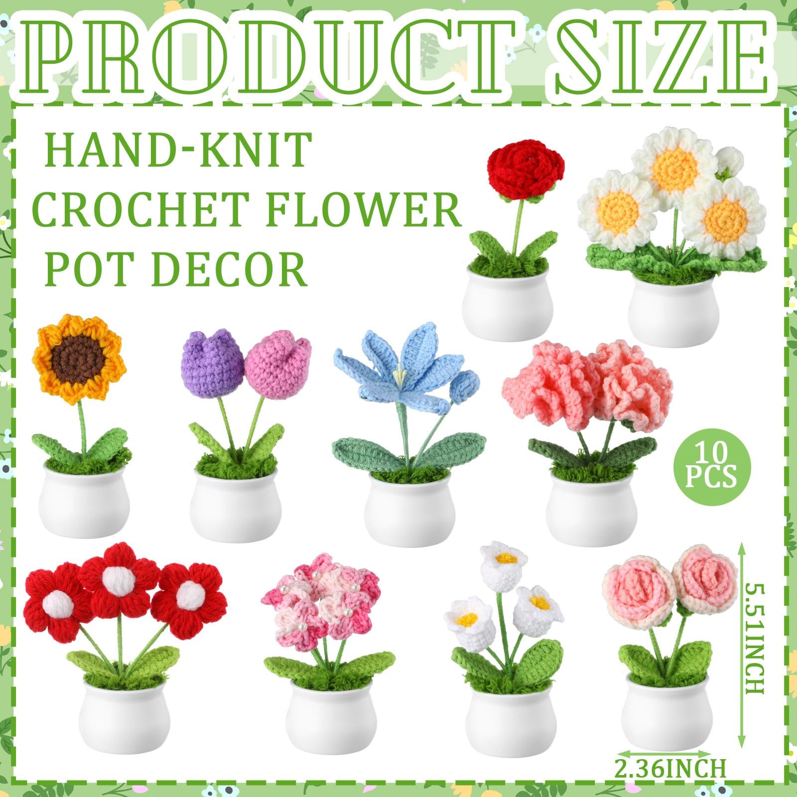 10 Pcs Crochet Flowers Bouquet Bulk Thank You Gifts Handmade Knitted Mini Flo…