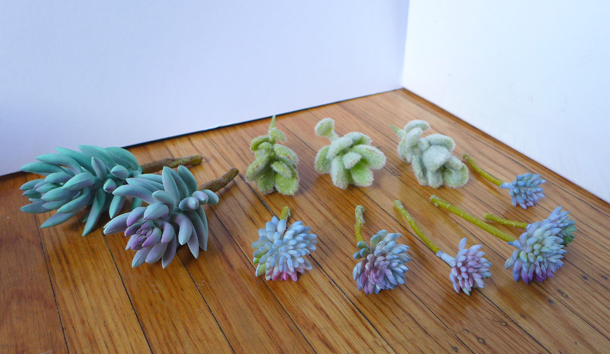11 Pieces Artificial Mini Plants Flocking Succulents Grass(Gray + Blue)