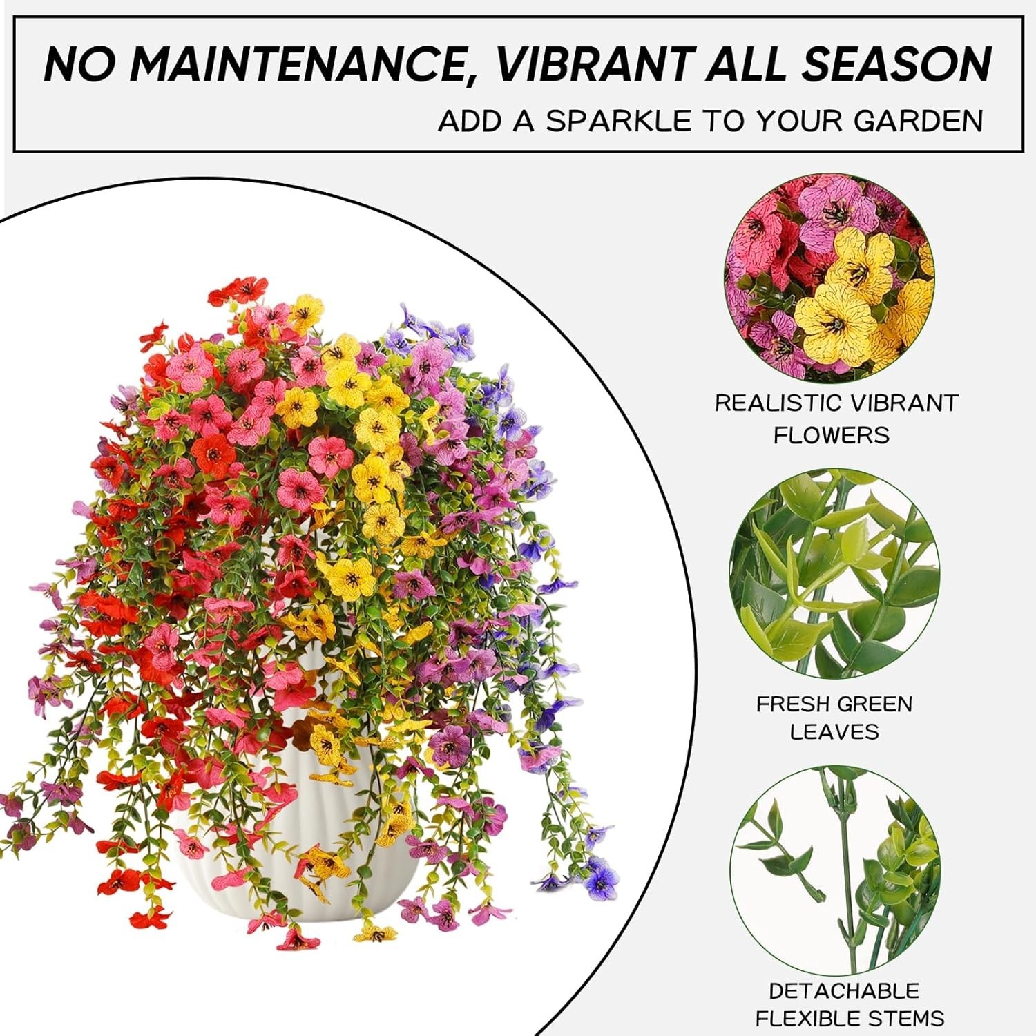 6 Bundles Artificial Flowers for Outdoors,UV Resistant Fake Hanging Flower,Re…