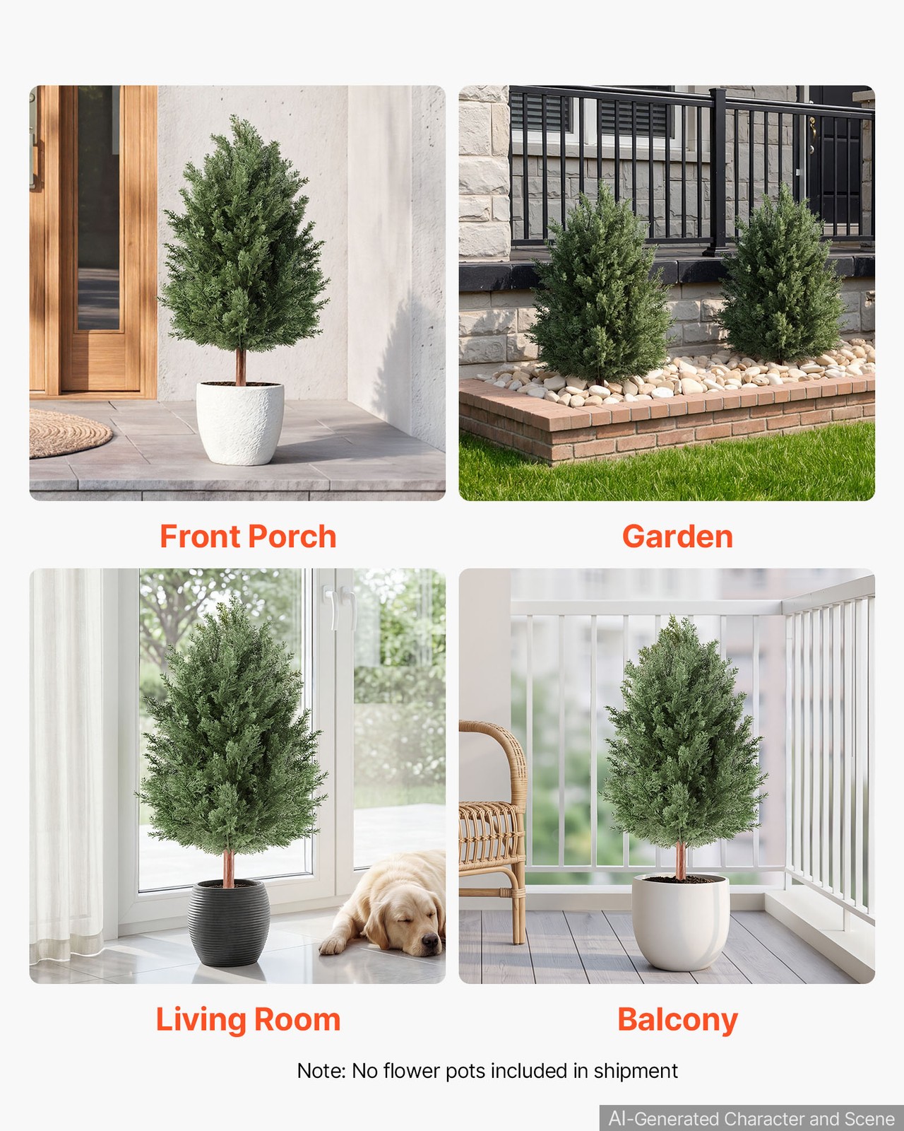 VEVOR Artificial Topiary Cedar Bush 3 Ft Set of 2 Greenery Fake Shrubs PE Faux