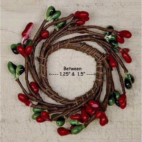 Set of 2 – RED & GREEN Pip Berry Christmas Candle Rings 1.25″ – 1.5″ opening