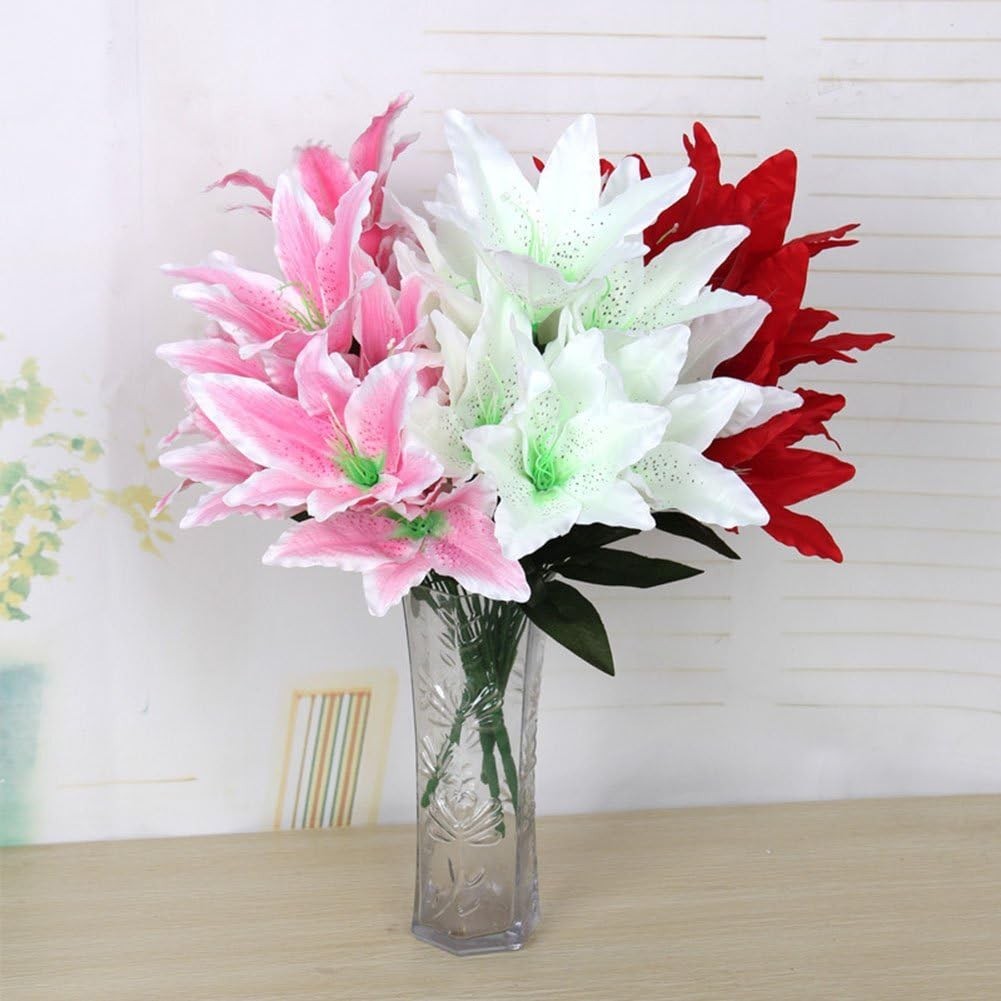 Artificial Lily Flowers 10 Heads Silk Bloom Decor Wedding Party Home Garden