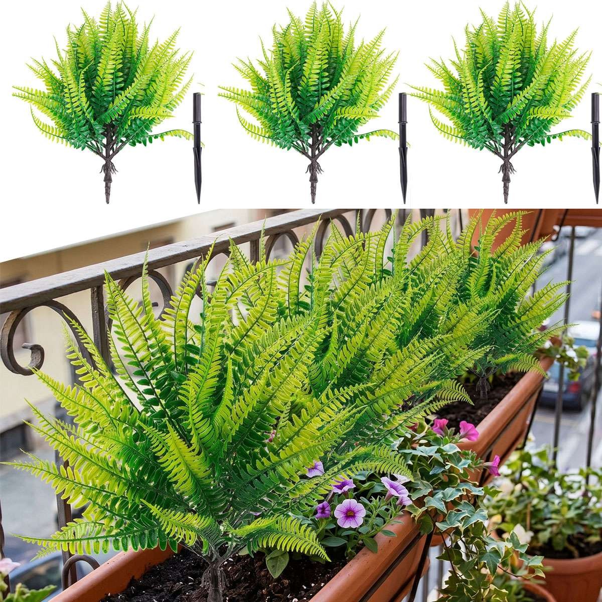 Artificial Boston Fern Plants Fake Outdoor Faux Greenery Bushes Garden Decor