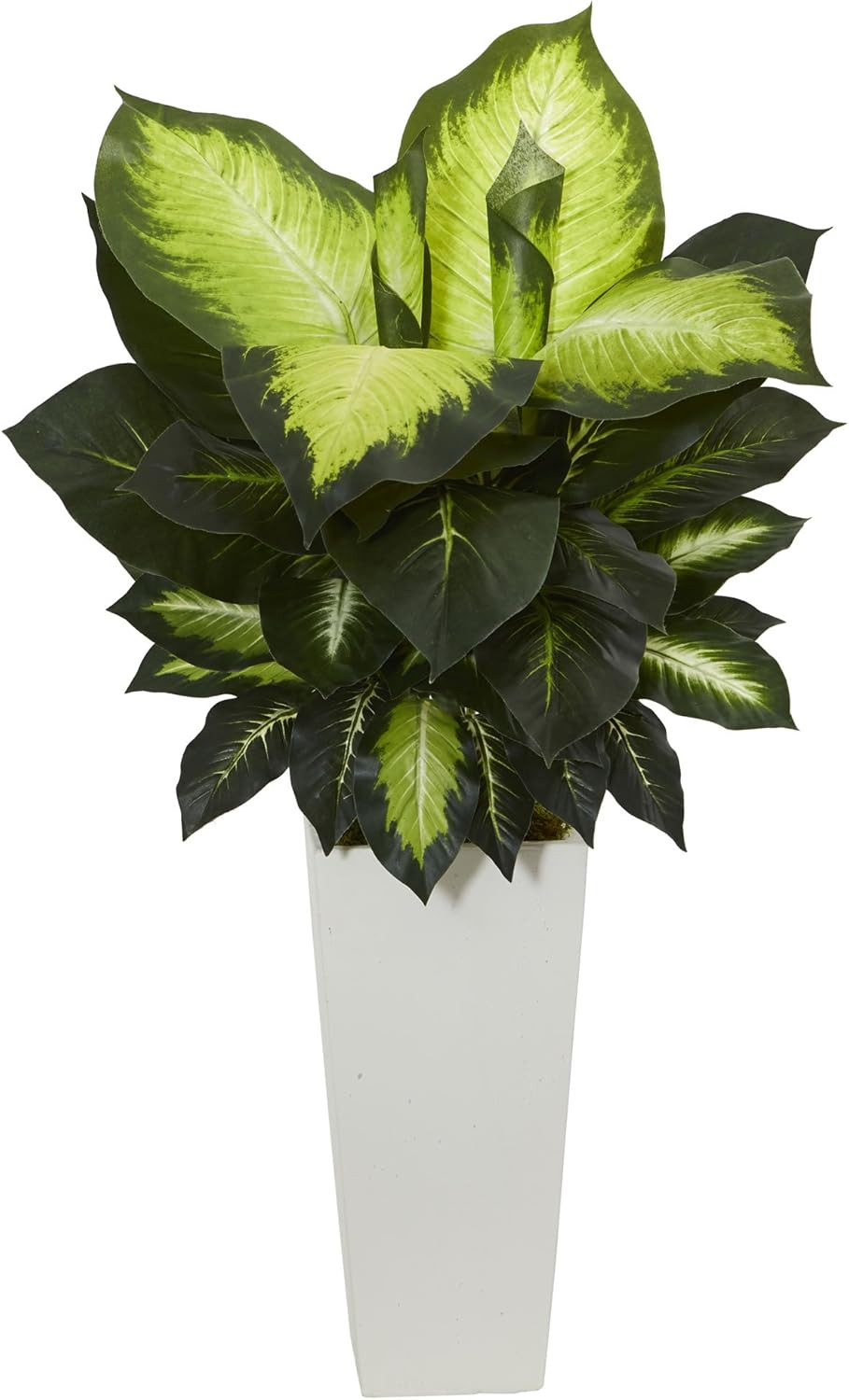 Golden Dieffenbachia Artificial Plant in Elegant White Tower Planter