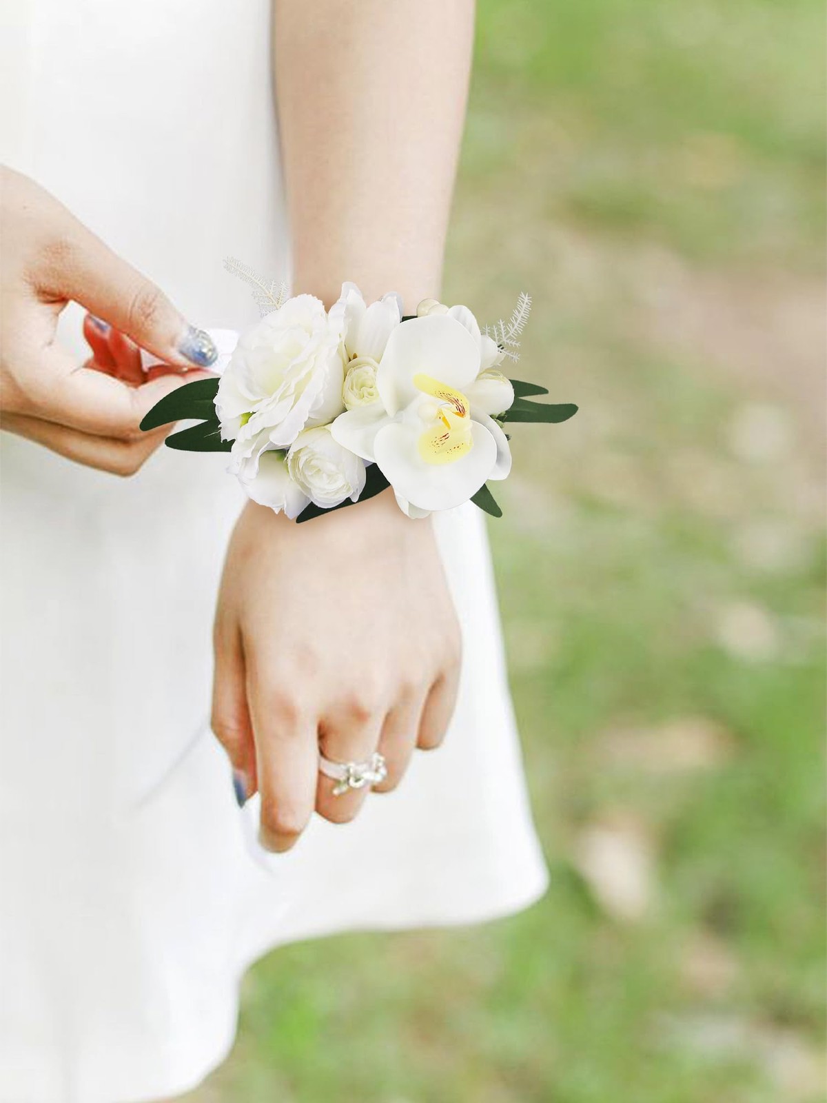White Orchid Corsage and Boutonniere Set for Prom Homecoming