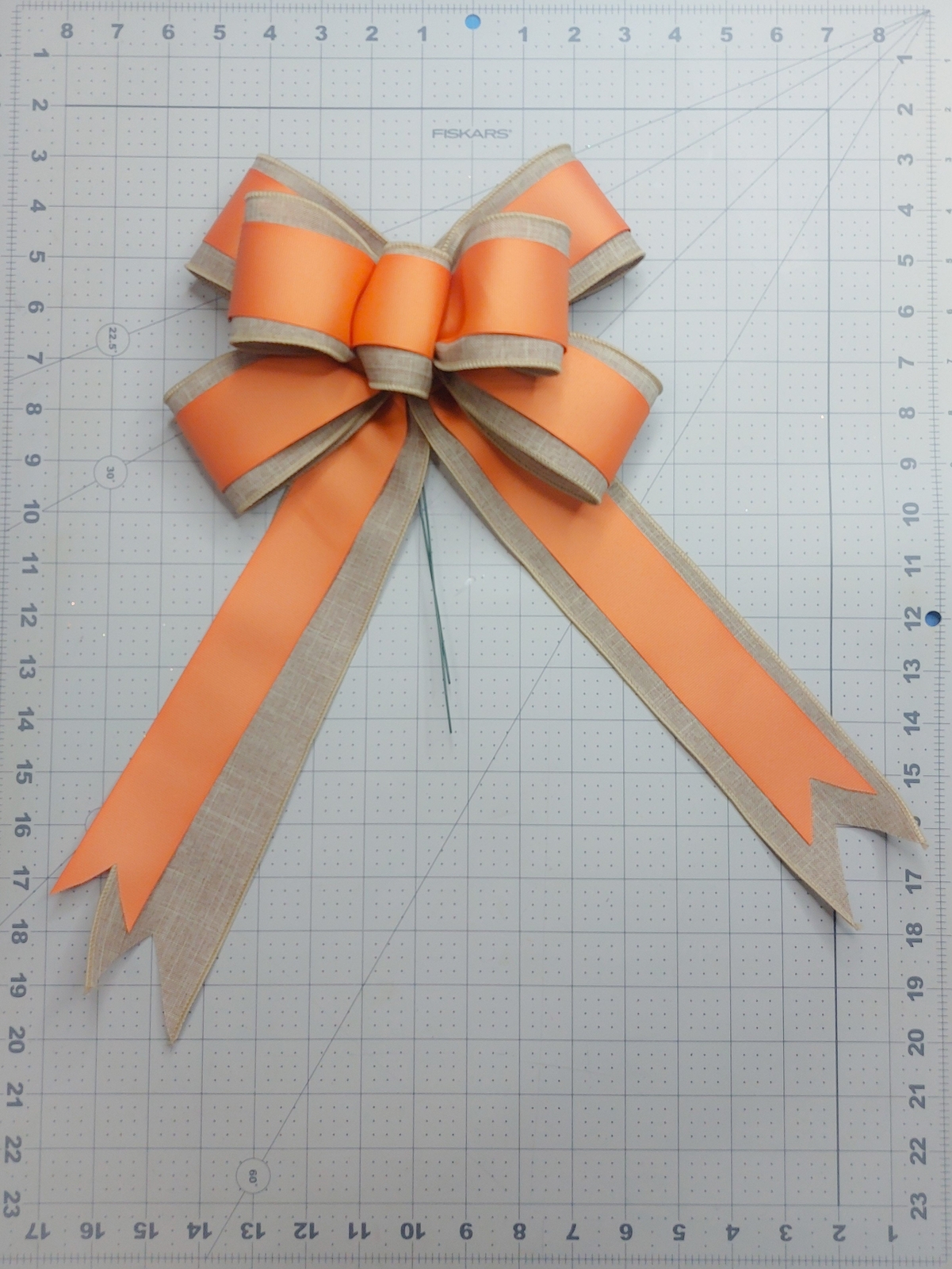 Wreath Bow, Beige Linen, Tangerine Orange Grosgrain