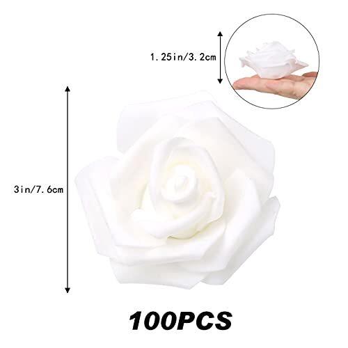 100PCS White Foam Rose Artificial Flowers DIY Wedding Bouquets Centerpiece