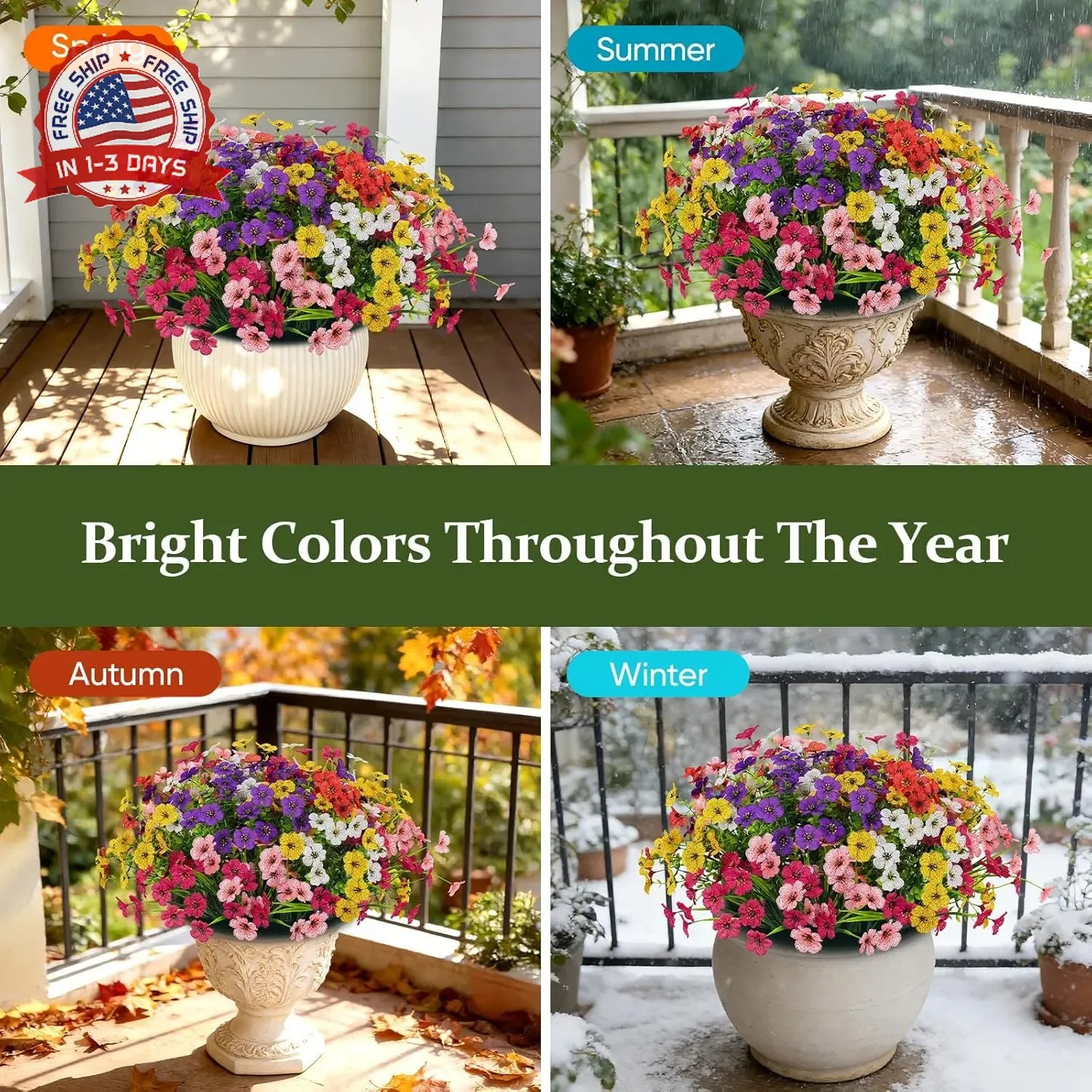 24 Bundles Lifelike Outdoor Artificial Flowers, UV Protected No Fade Fake Silk P