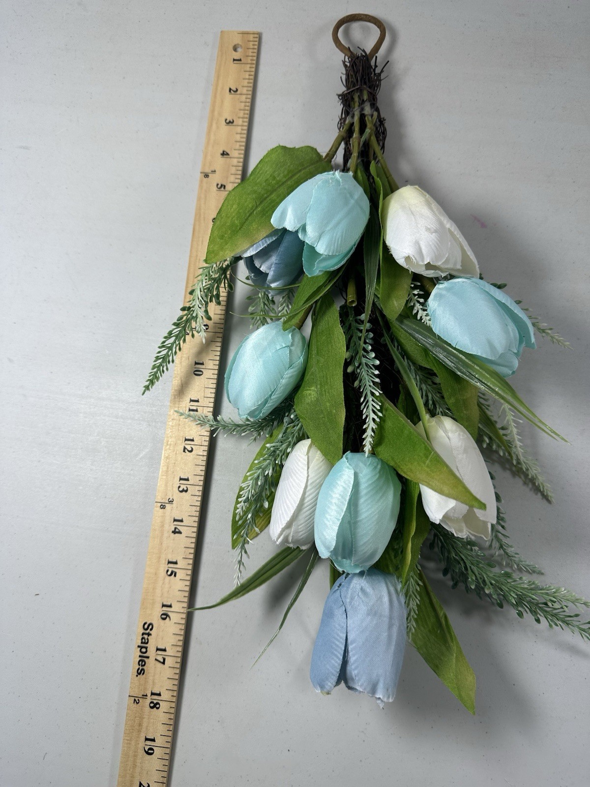 Floral Teardrop Artificial Tulips 1pc Hanging Blue White Decoration Display