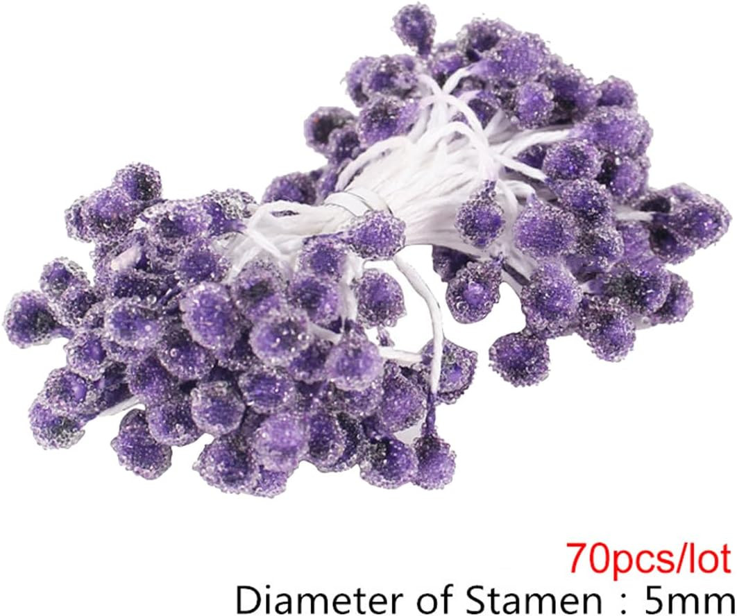 Double Heads Artificial Flower Stamen 70Pcs Purple Mini Flower Stamen Fake Flora