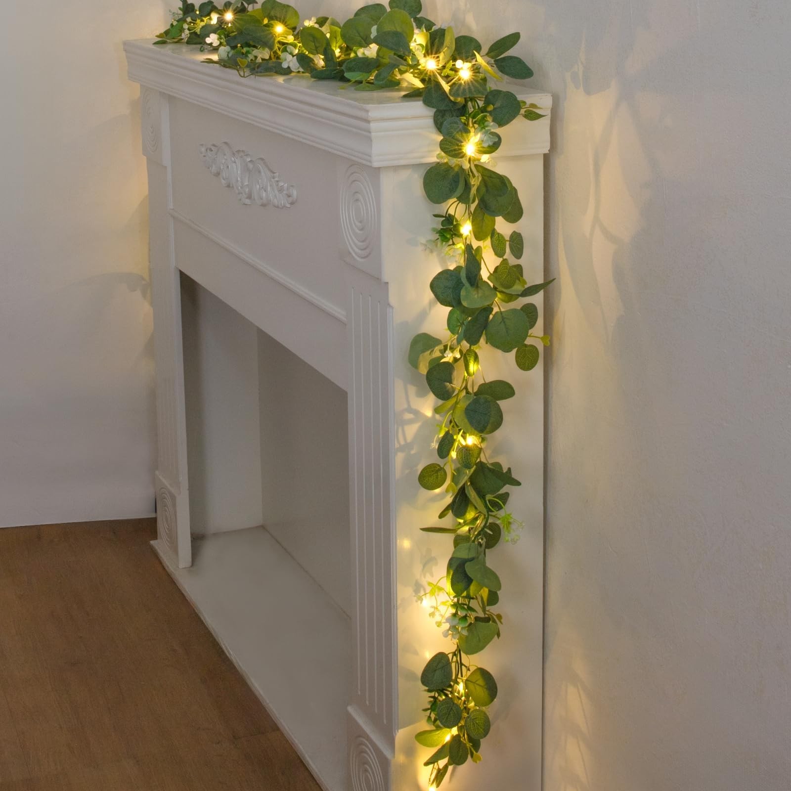 2 Pack Artificial Eucalyptus Garland with Lights, 6FT Artificial Greenery Sum…