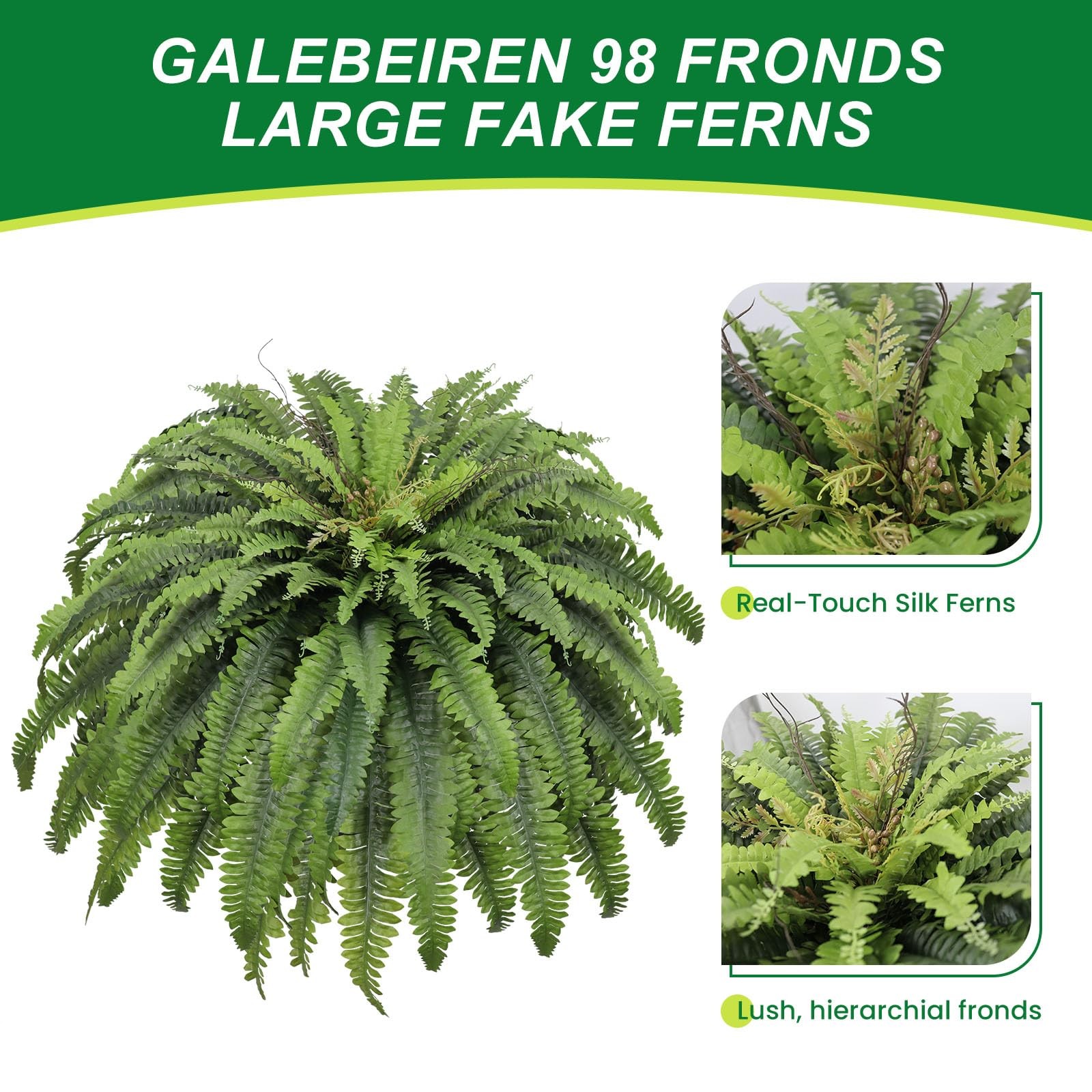 50″ Fake Ferns Artificial Plants Large, 98 Fronds Artificial Ferns for Outdoo…