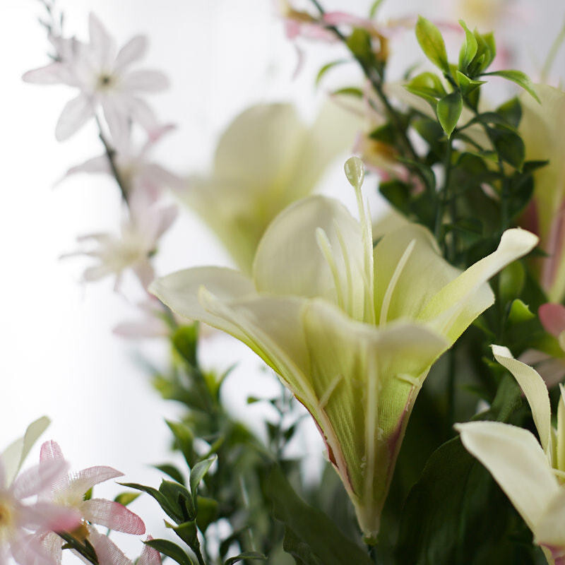 Cream and Green Artificial Lily and Daisy 23″ Floral Bush
