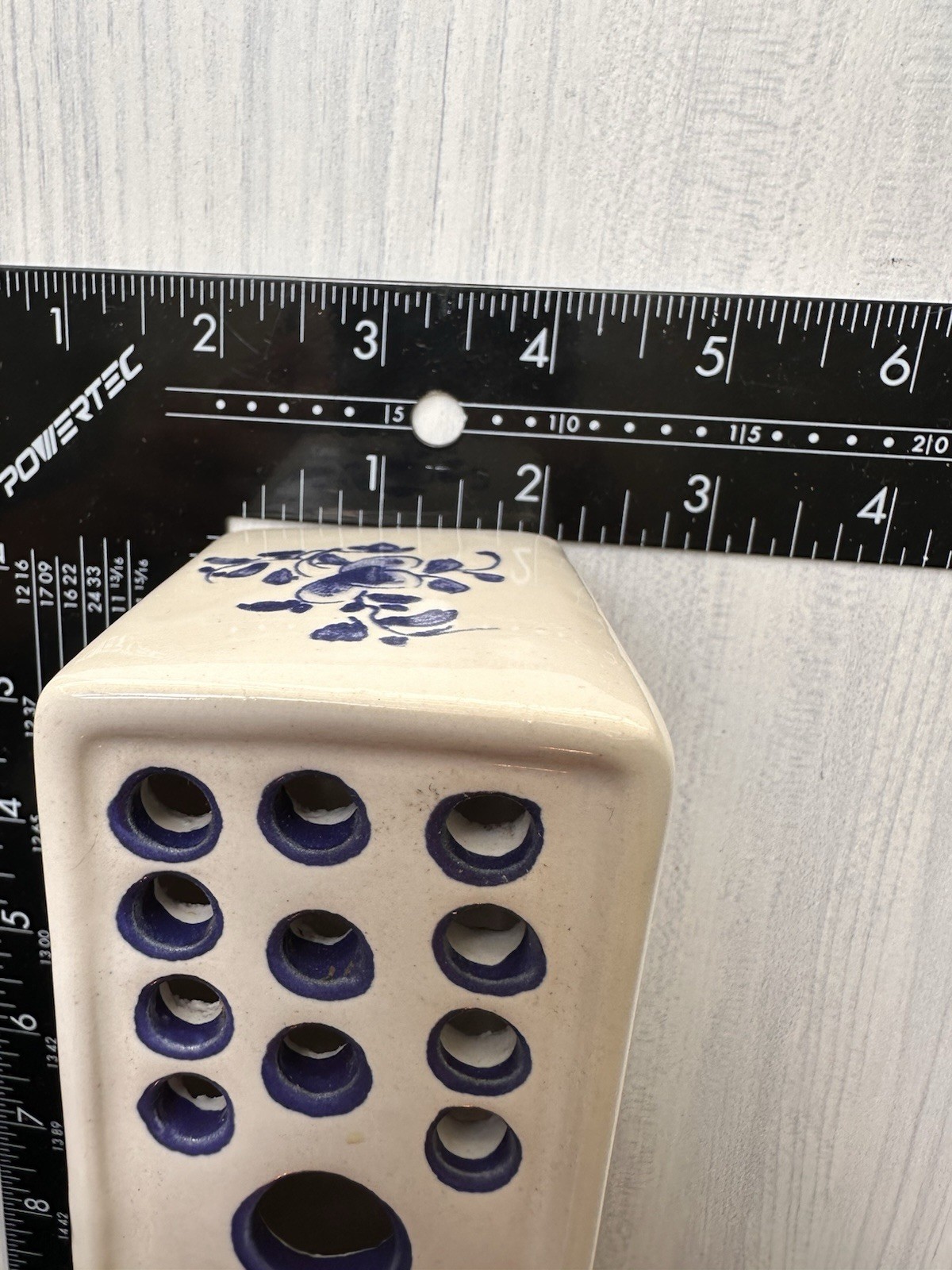 Hand Painted Ceramic Blue and White Flower Frog Vase, 1992 Made in Portugal