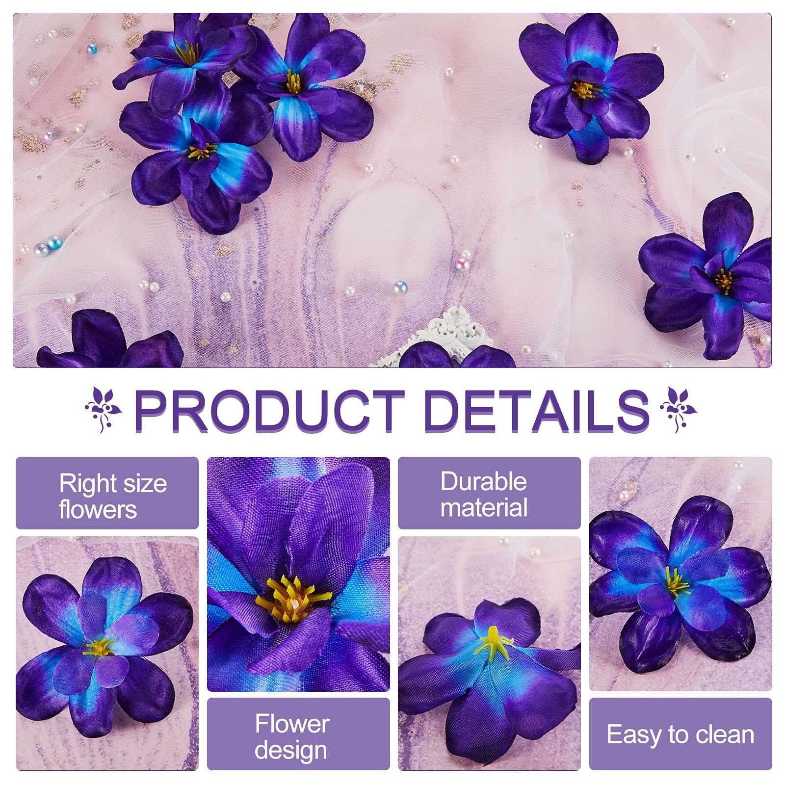 100 Pieces Blue Purple Faux Orchid Flowers Halloween Flower Day of The Dead D…