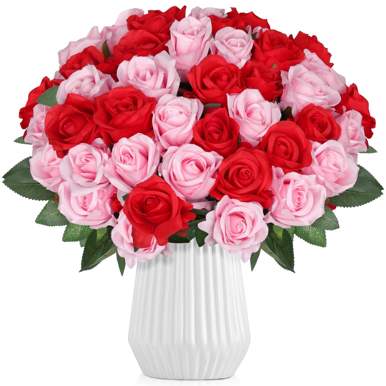 30 PCS Red Pink Artificial Silk Faux Roses For Wedding Centerpieces Home Decor