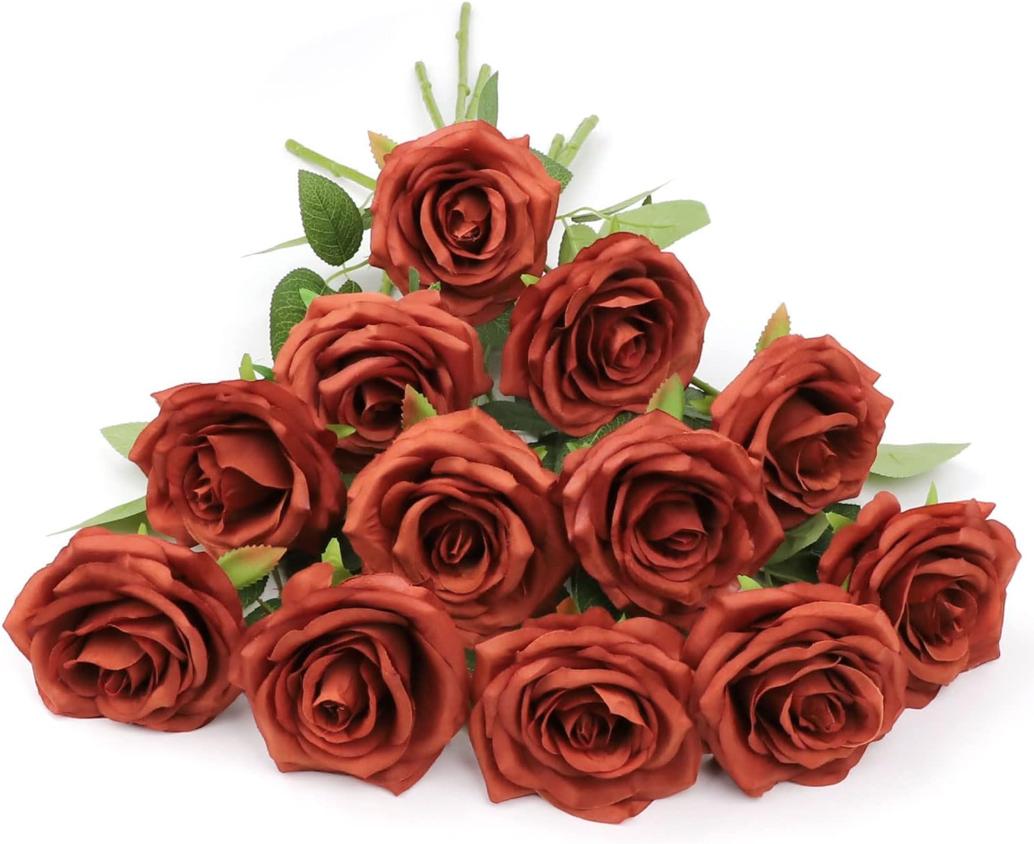 Artificial Rose Flowers Burnt Orange Rose Flowers Silk Flowers 12 Pcs