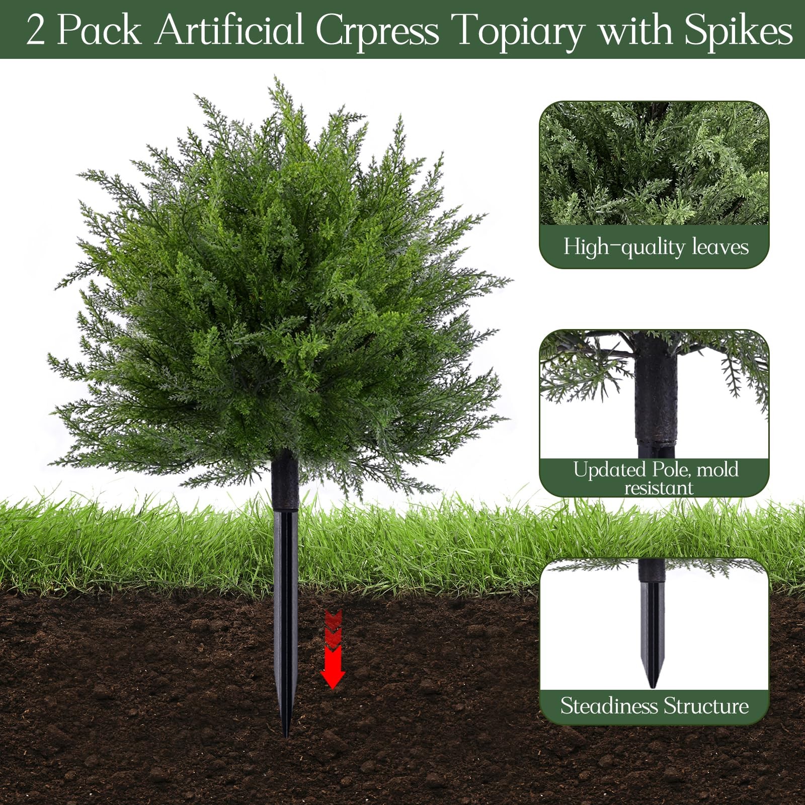 Artificial Topiary Bushes for Outdoors with Spike, Boxwood Fake Shrubs UV Res…